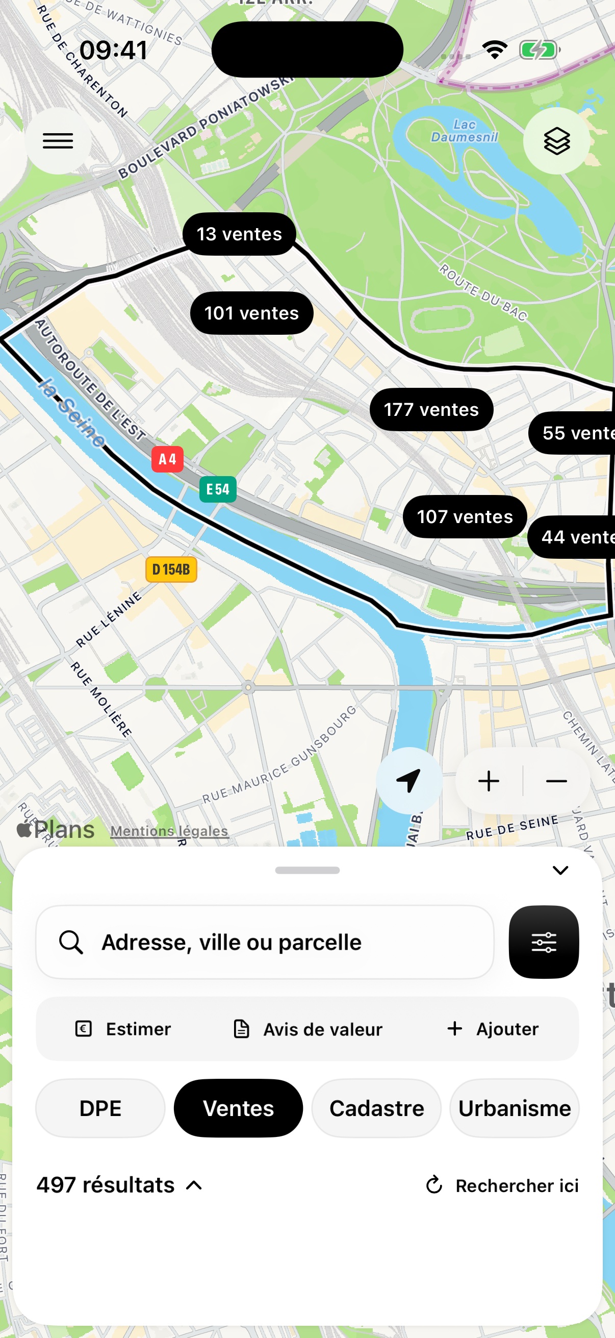 Ventes DVF et recherche sur la carte