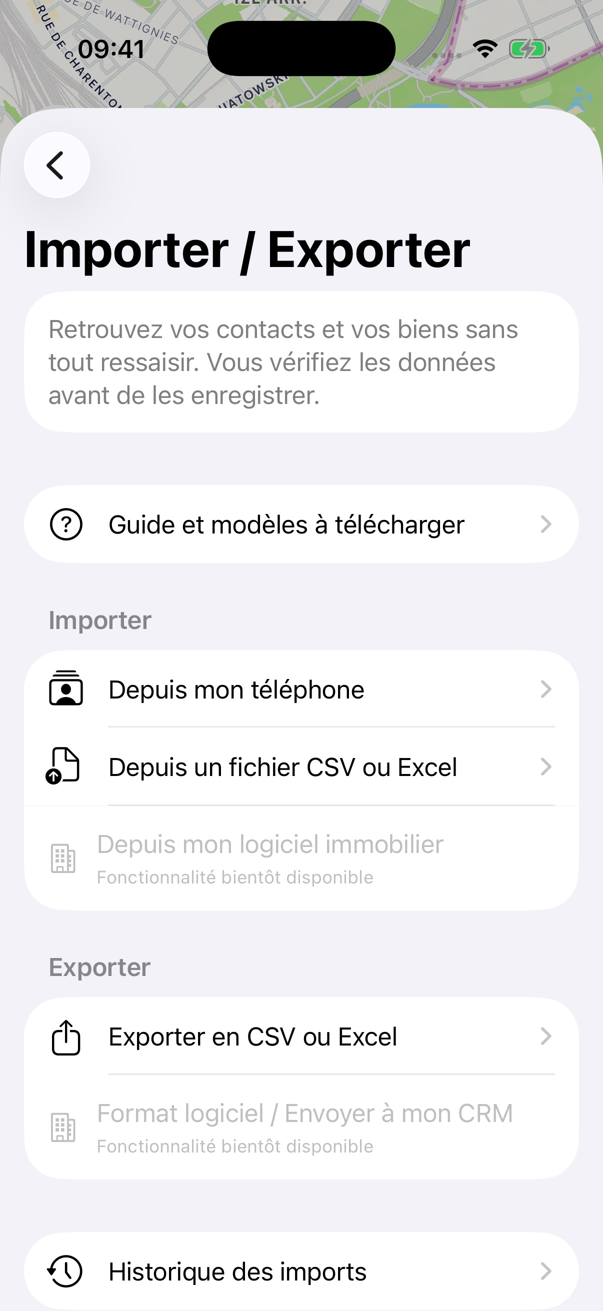 Import et export des contacts et biens